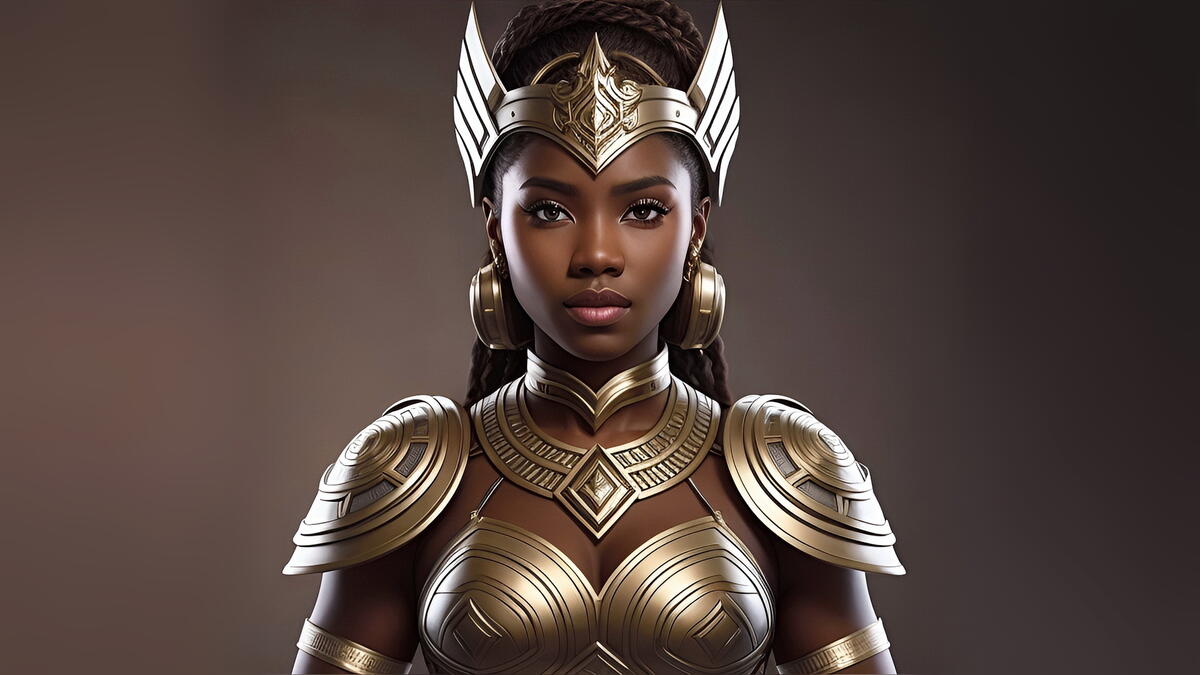 Portrait of a black girl in gold armor