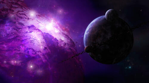 带有行星的石英-紫色星云