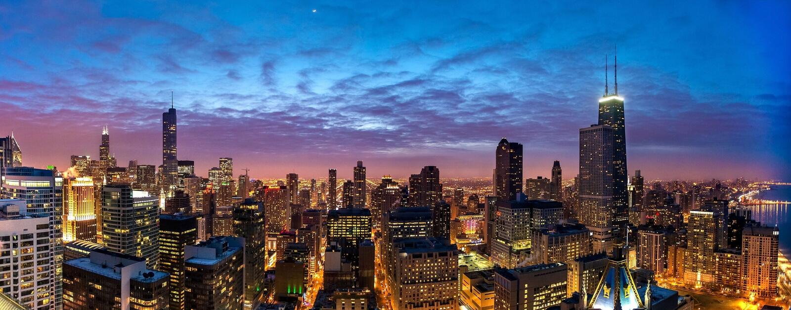 Бесплатное фото Ночной город Чикаго