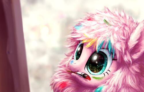 Drawing of a pink pony with big eyes