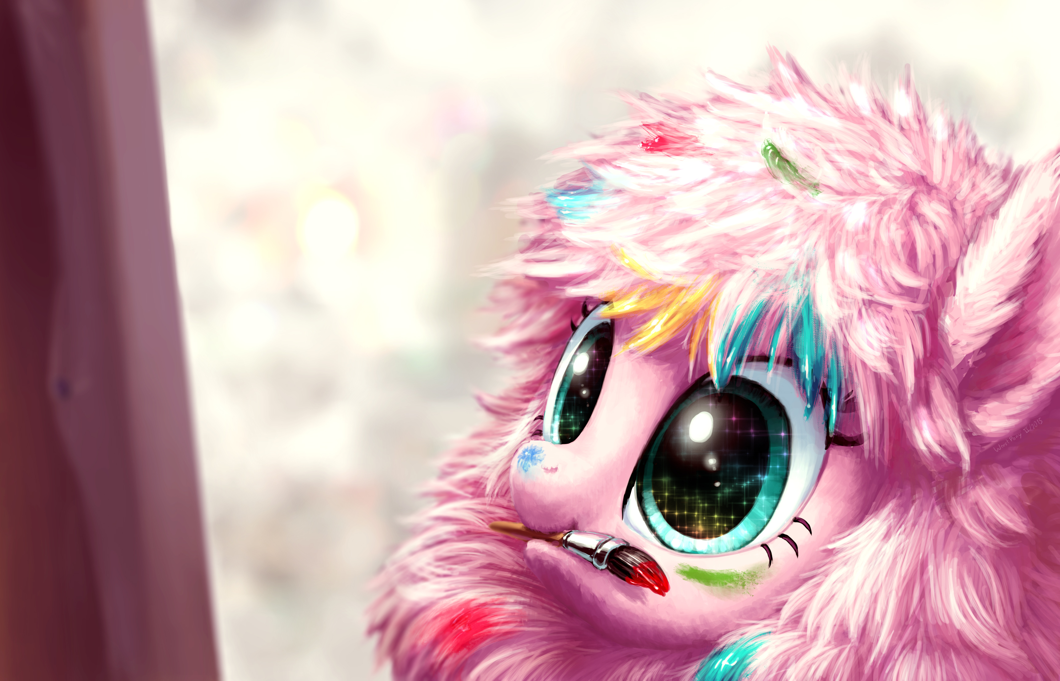Free photo Drawing of a pink pony with big eyes