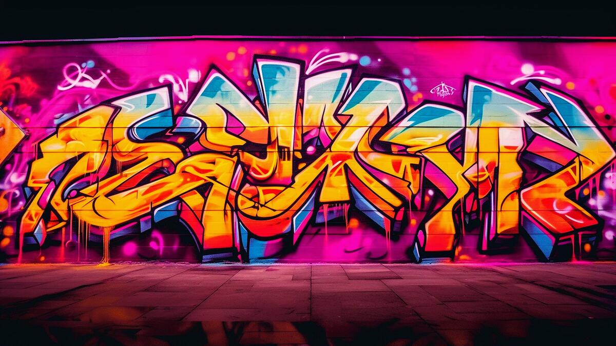 Рисунок цветное яркое граффити на стене