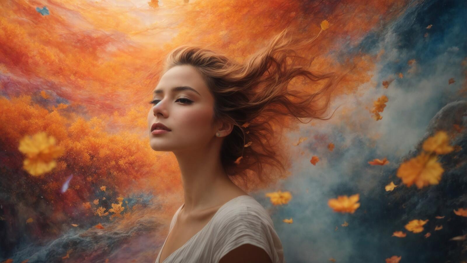 Бесплатное фото Художественная фотография женщины с развевающимися на ветру волосами