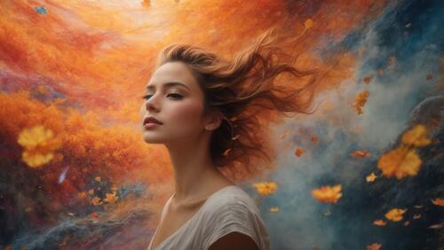 Художественная фотография женщины с развевающимися на ветру волосами
