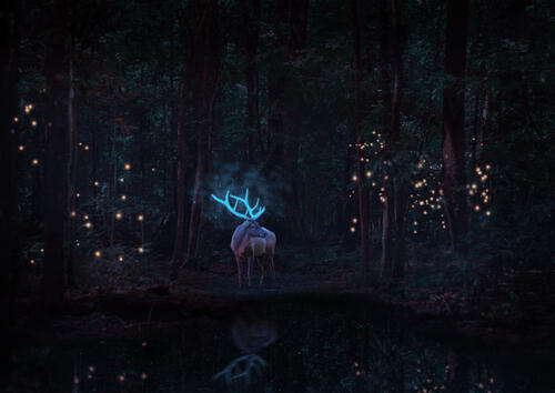 Fantastic reindeer with glowing antlers
