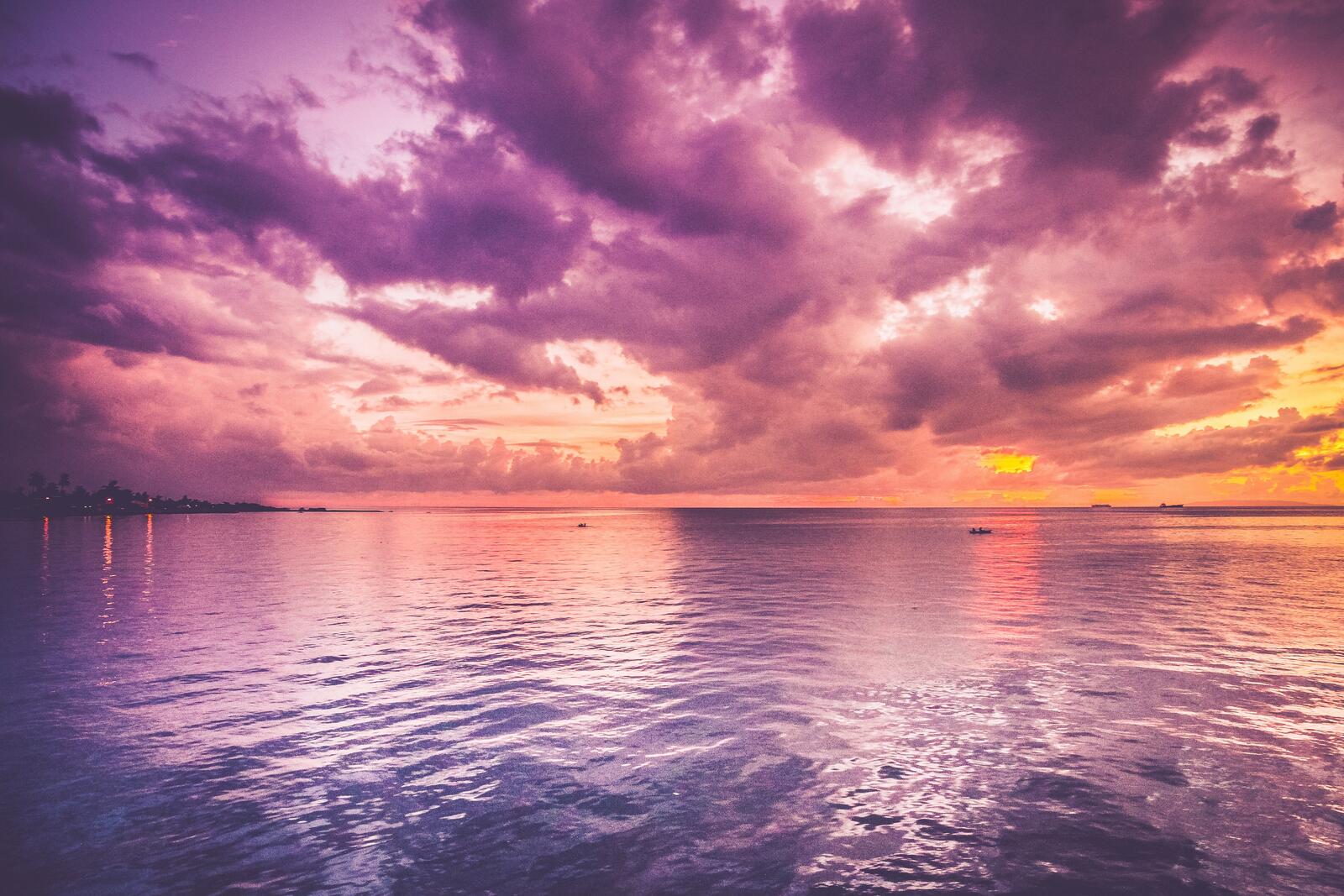 Free photo Beautiful pink sunset on the sea