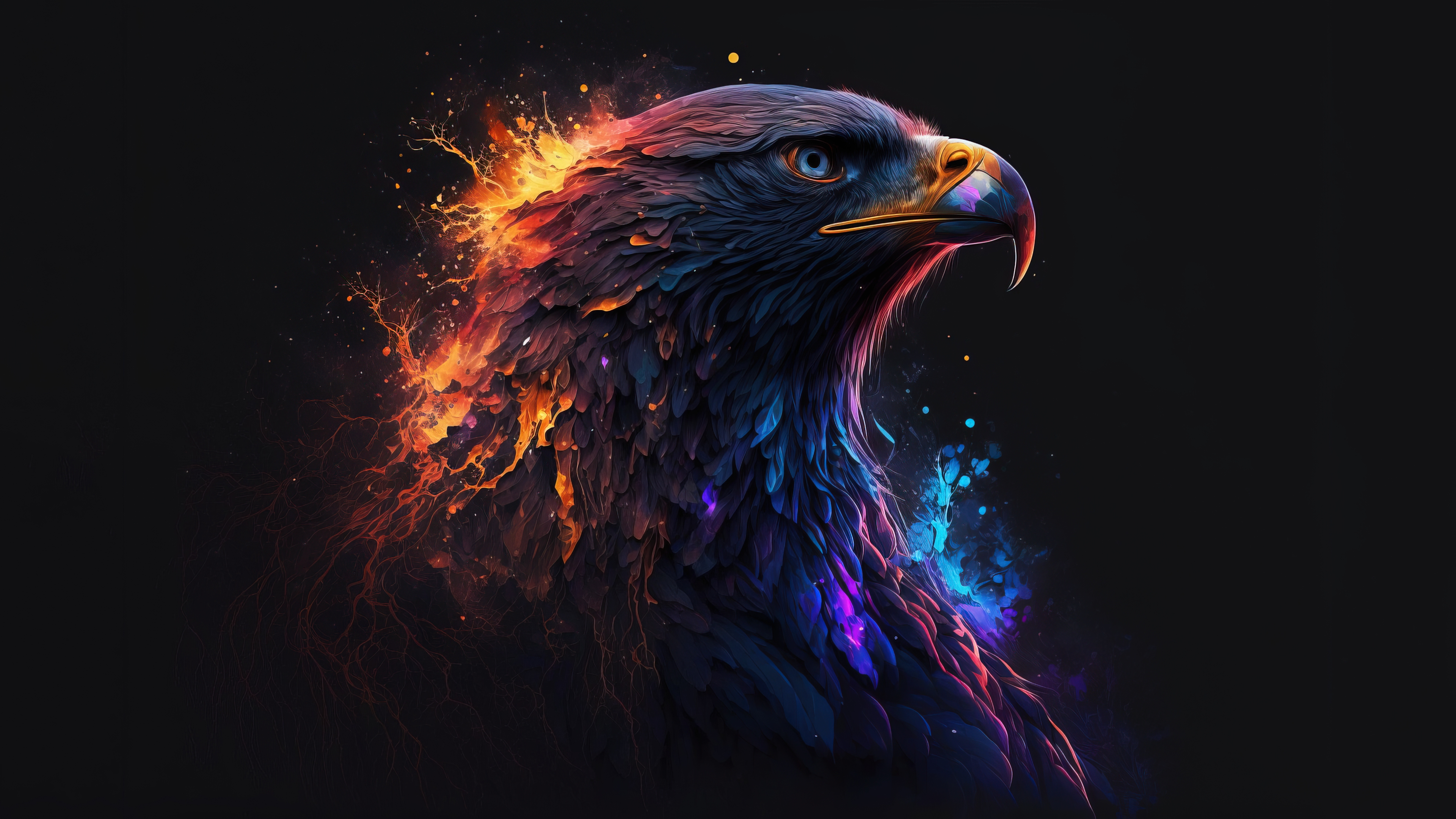 Бесплатное фото Красивый огненный орел на черном фоне