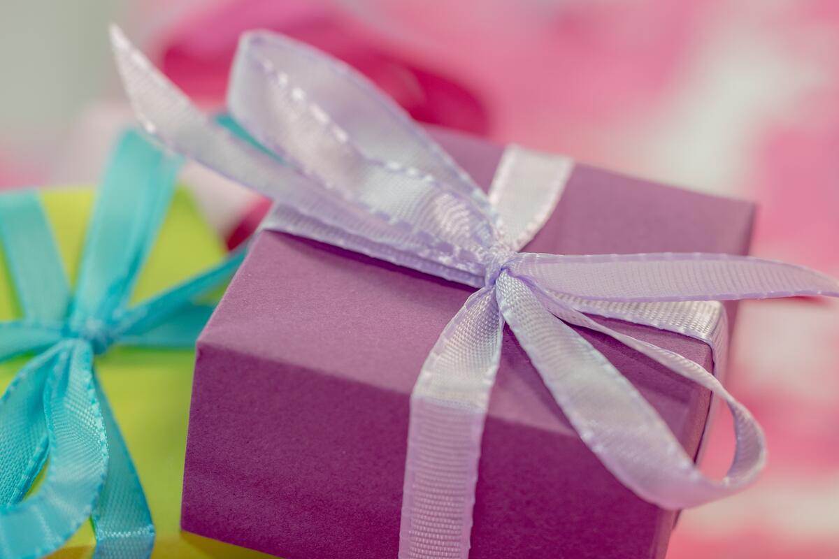 A pink-colored gift box