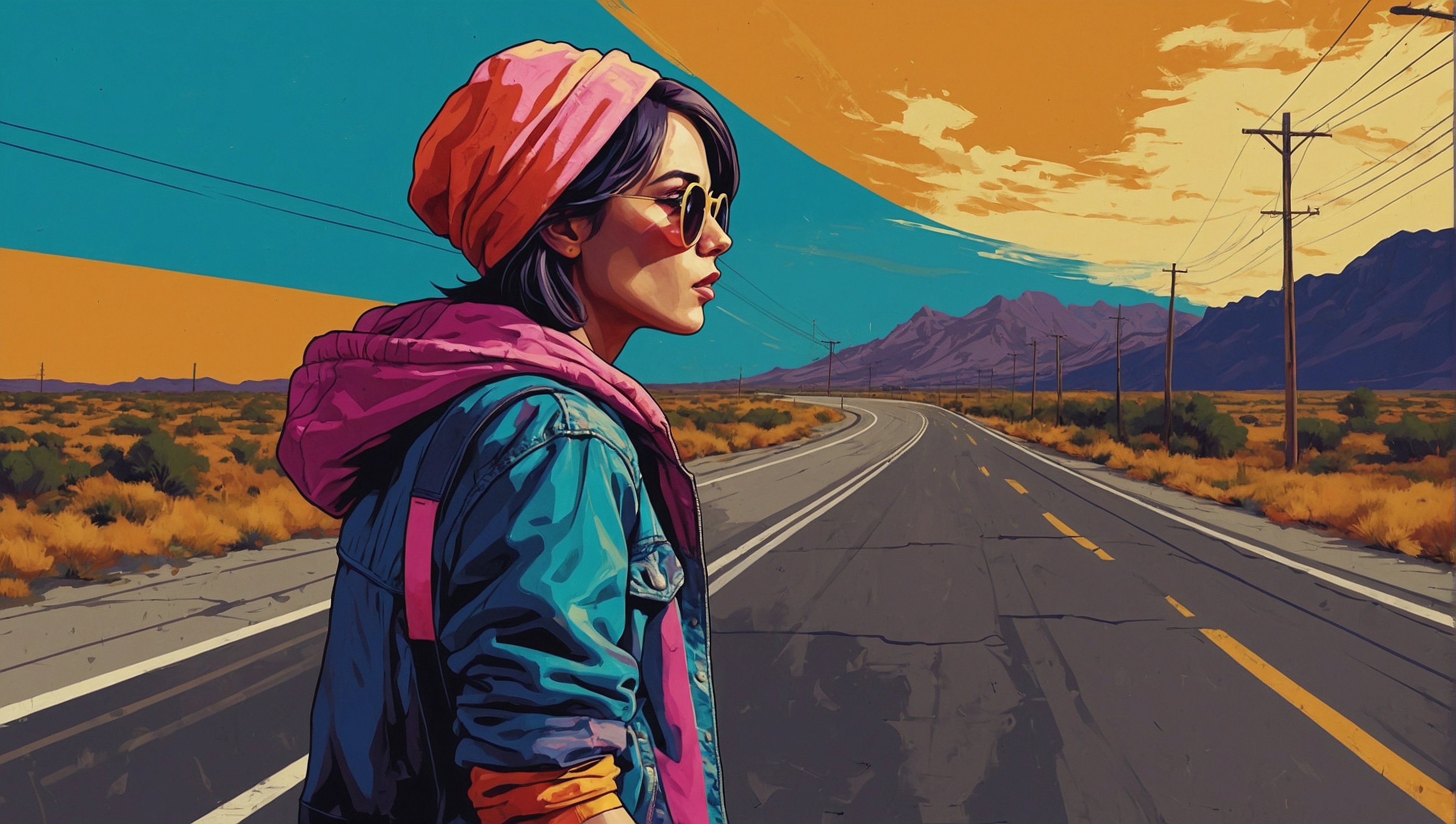 Бесплатное фото Женщина стоит на шоссе в глуши.