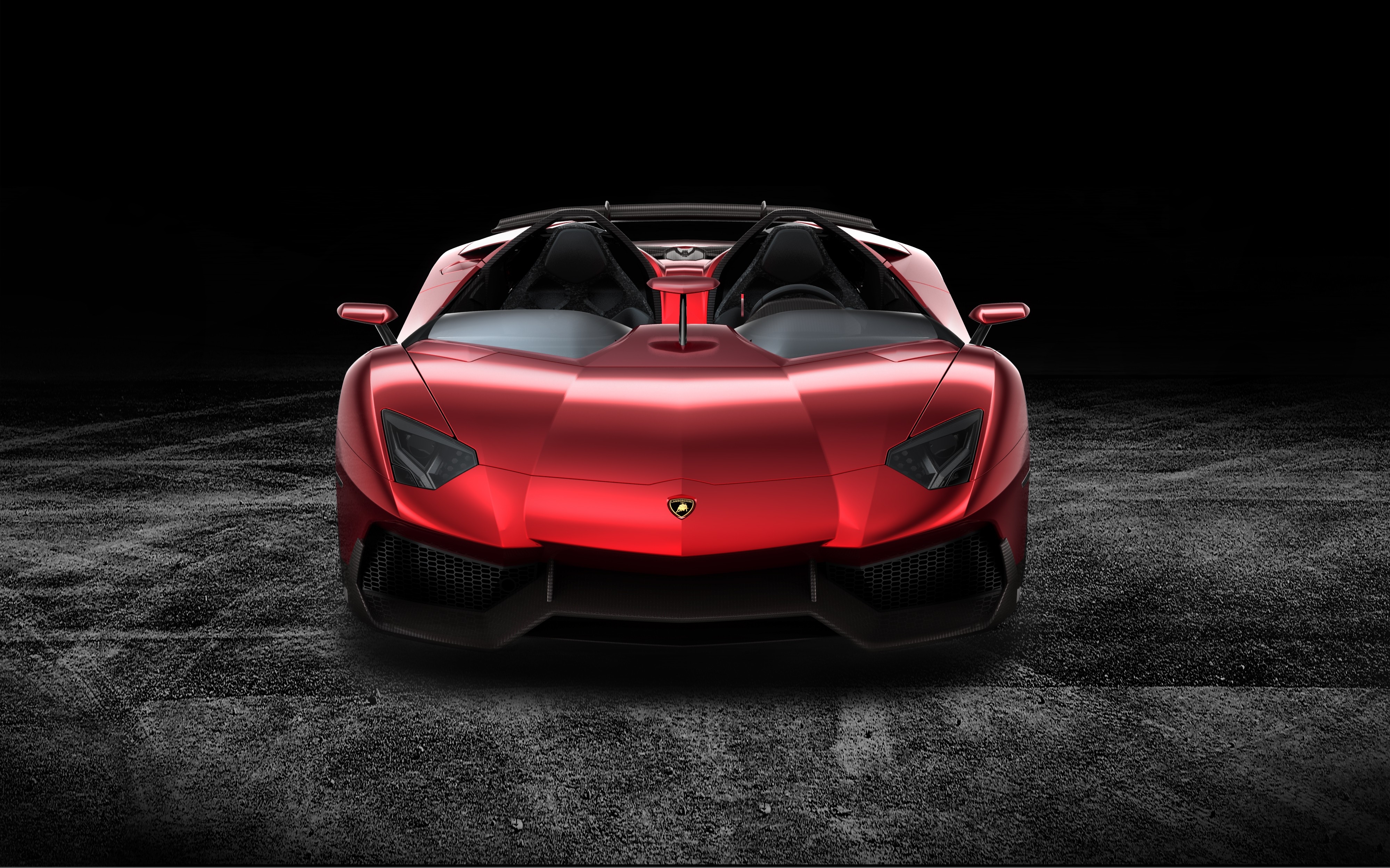 多汁的红色兰博基尼Aventador在一个黑暗的背景上