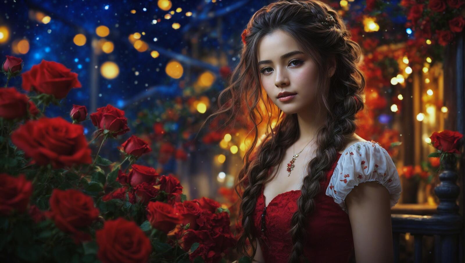 Free photo Beautiful girl holding roses in her hand