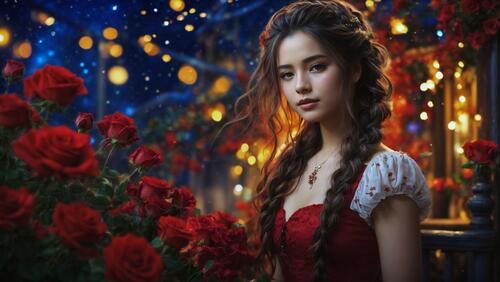 Красивая девушка держит в руке розы