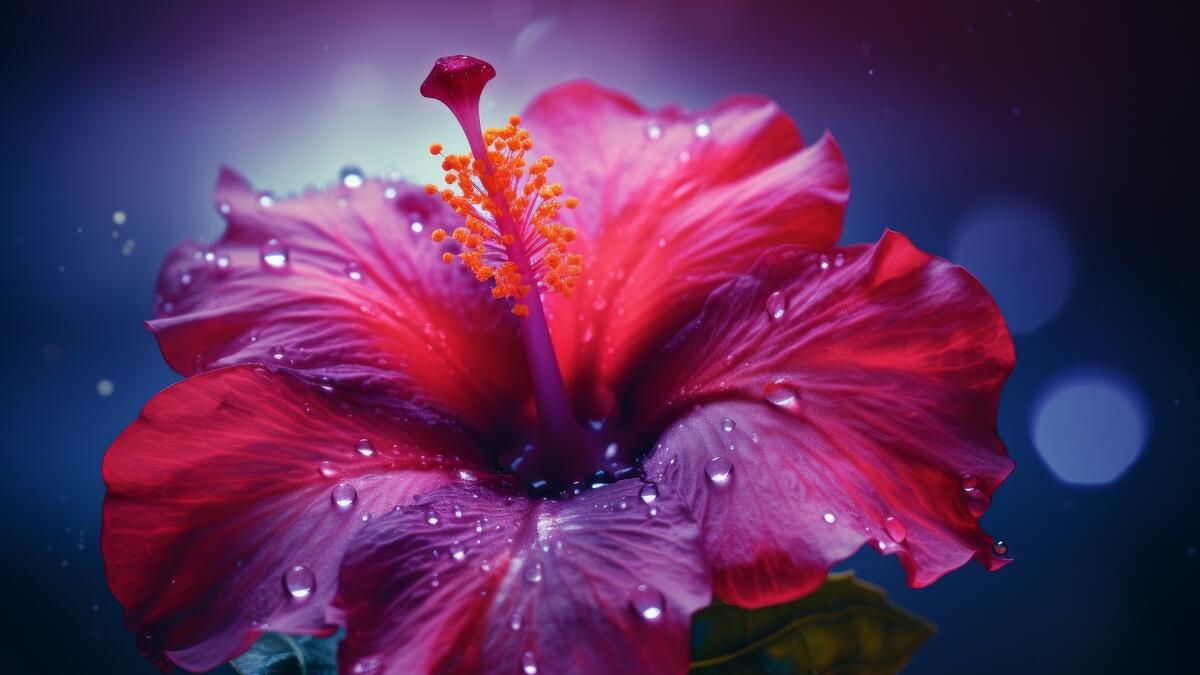 Красивый красный цветочек с каплями дождя на лепестках крупным планом