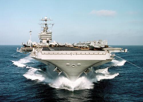 Aircraft carrier goes in the water