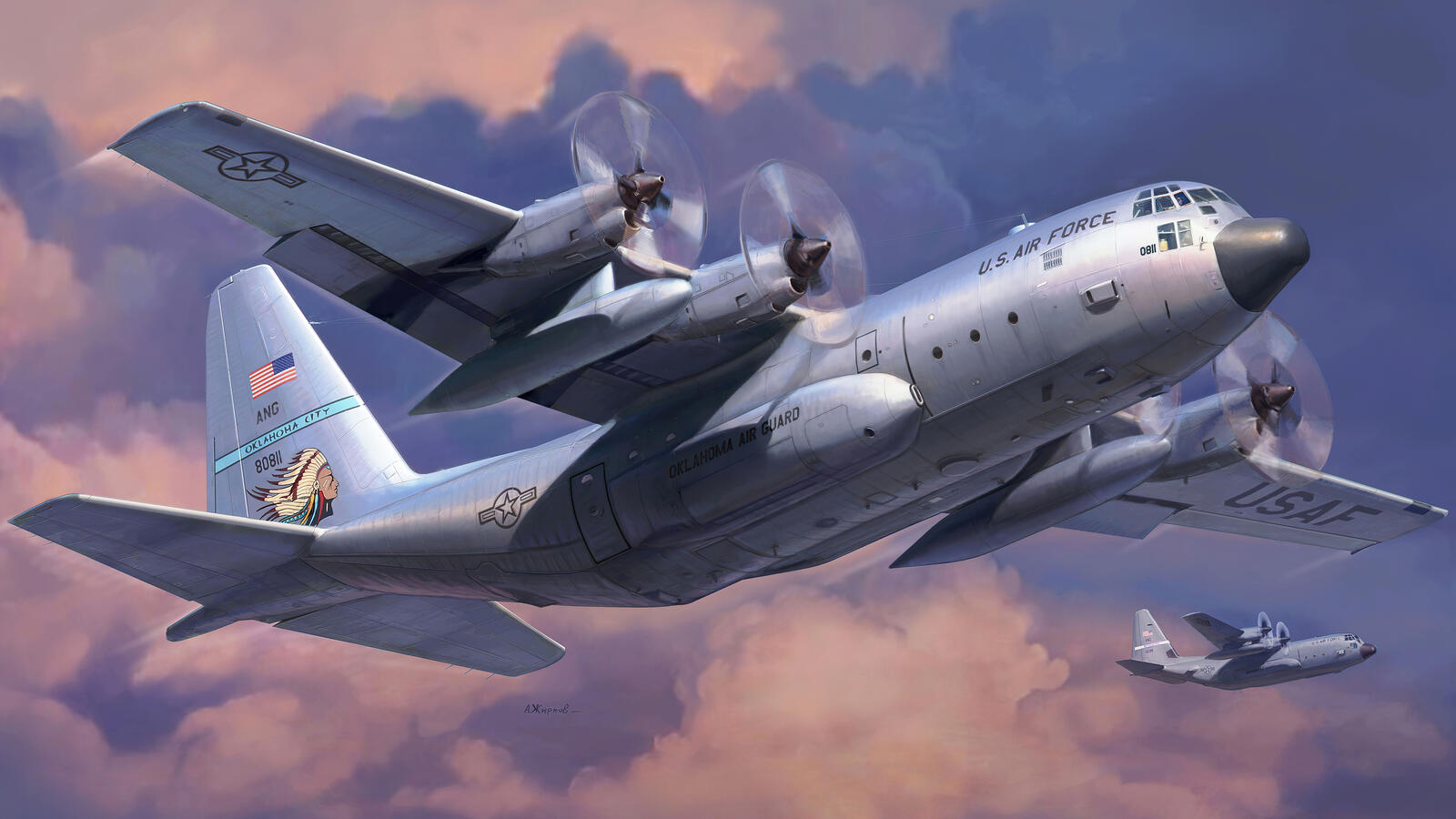 Бесплатное фото Военно-транспортный самолет lockheed c-130h