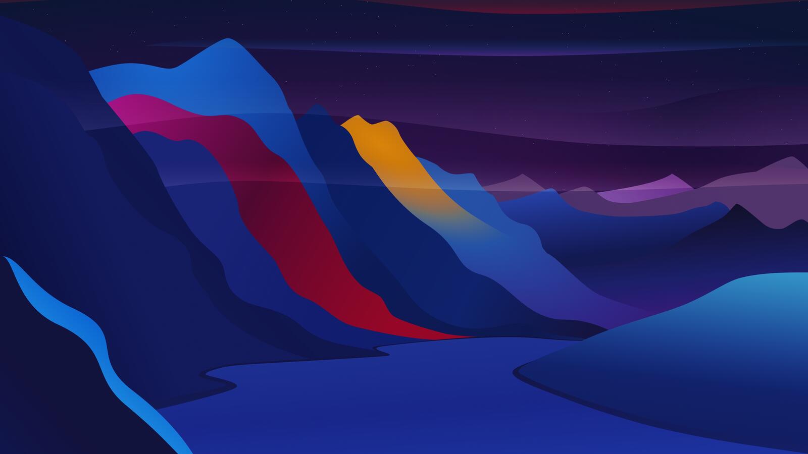 Free photo A drawing of colorful mountains with a river