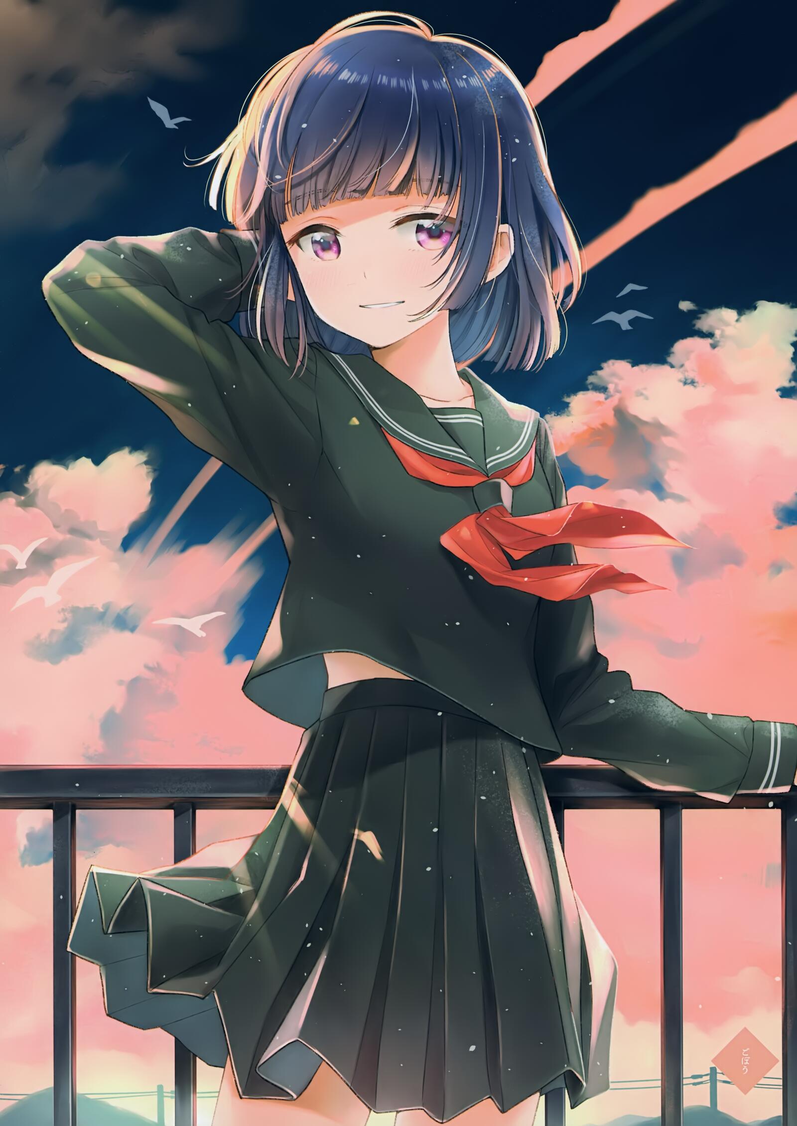 Wallpapers wallpaper anime girl school uniform smiling on the desktop