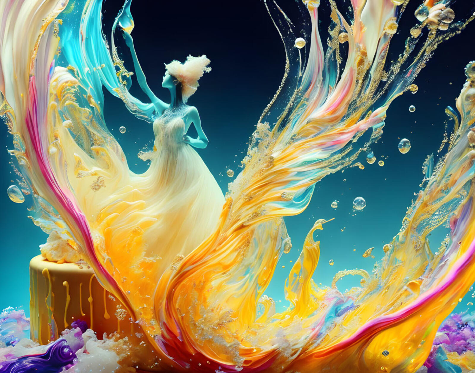 Бесплатное фото Девушка балерина из всплеска цветной воды
