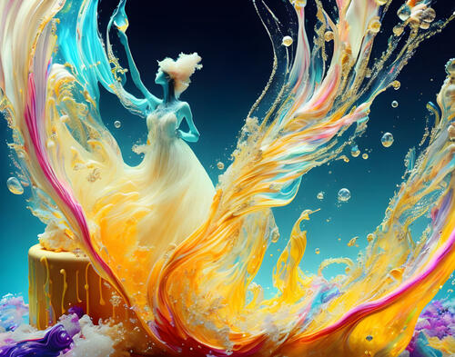 A ballerina girl from a splash of colored water