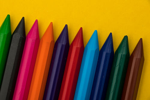 Multicolored wax crayons