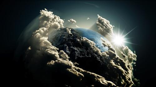 Планета земля в космосе укутанная облаками