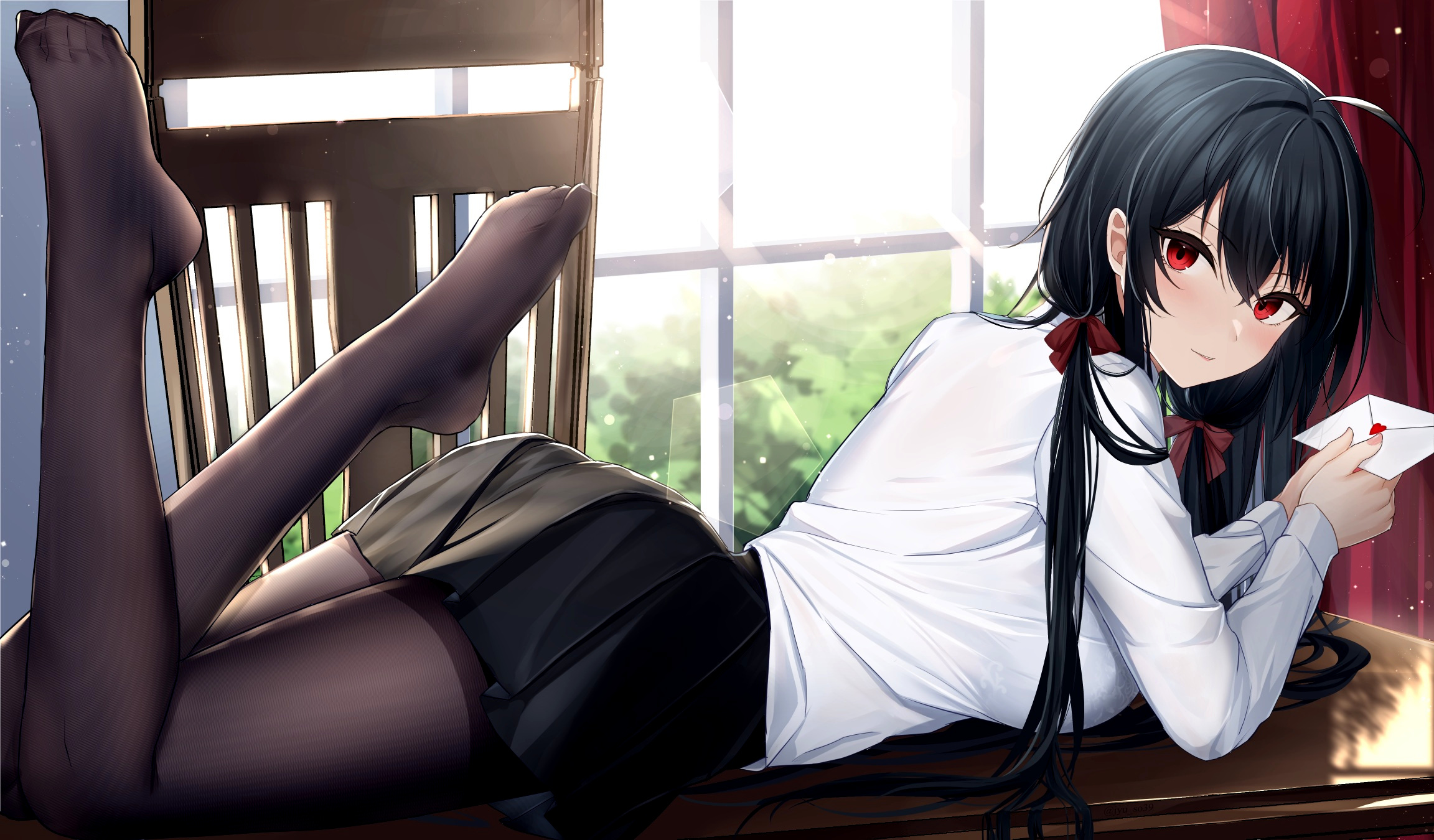 Wallpapers schoolgirl lies an anime on the desktop