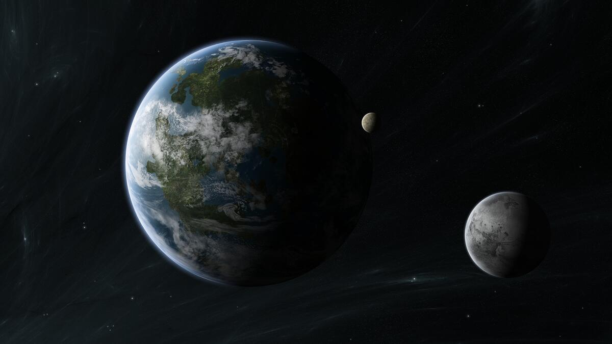 Землеподобная планета с двумя небольшими лунами
