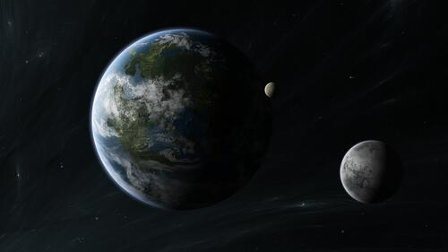 An earthlike planet with two small moons