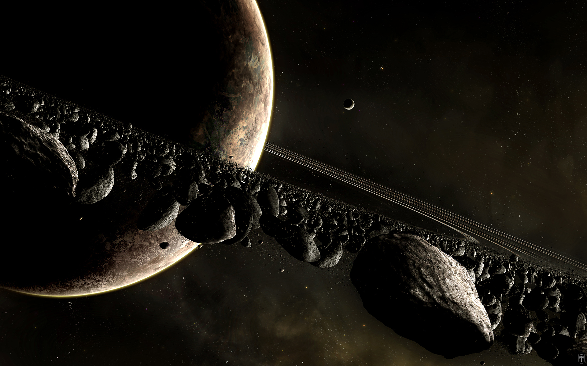 Free photo Planet rings made of asteroids