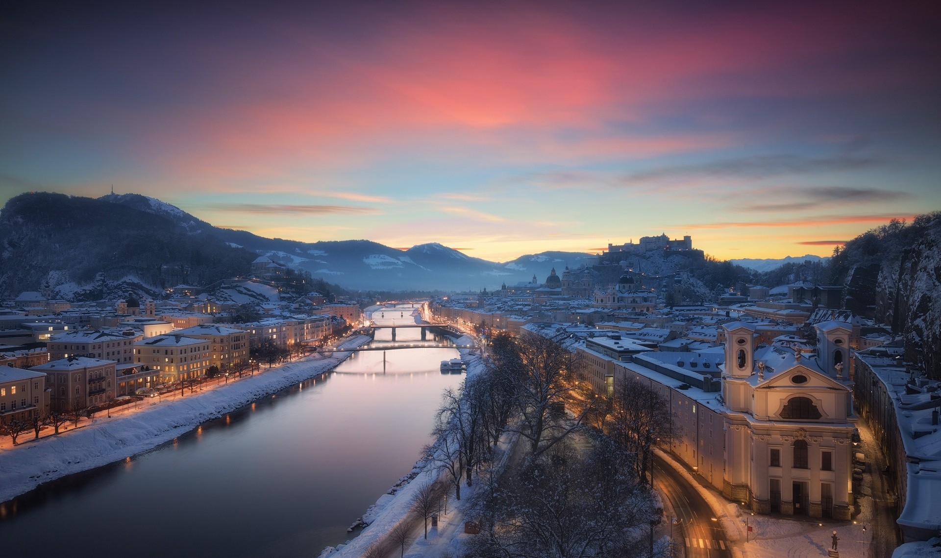 The Night City of Salzburg in Austria