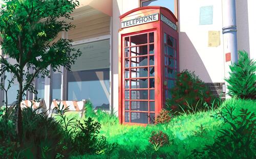 Красная телефонная будка на мультяшной картинке