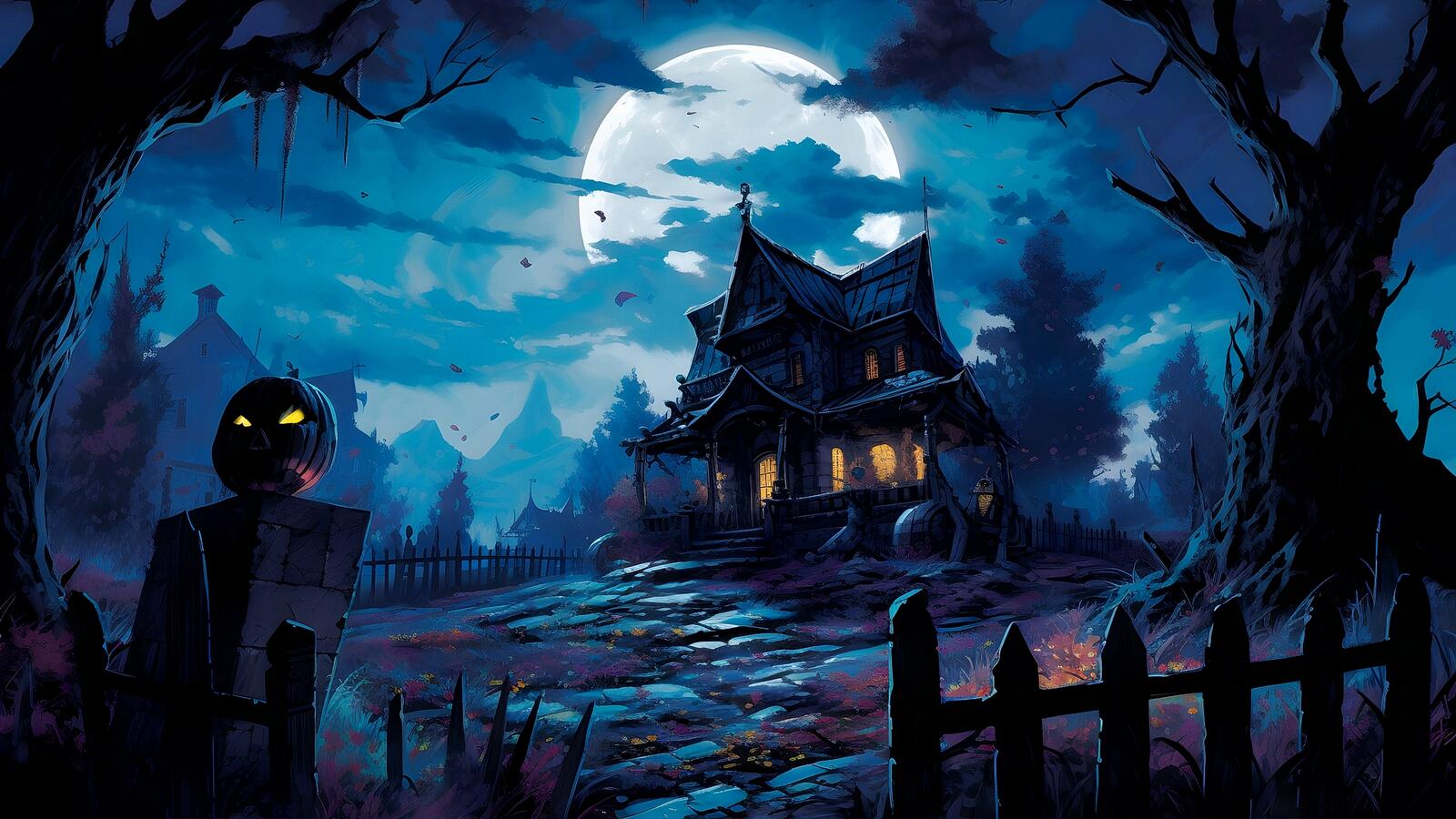 Бесплатное фото Старый страшный доми ночное небо