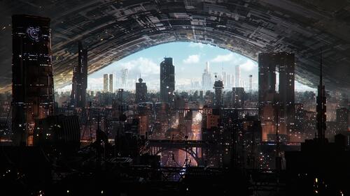 A futuristic city under a big dome