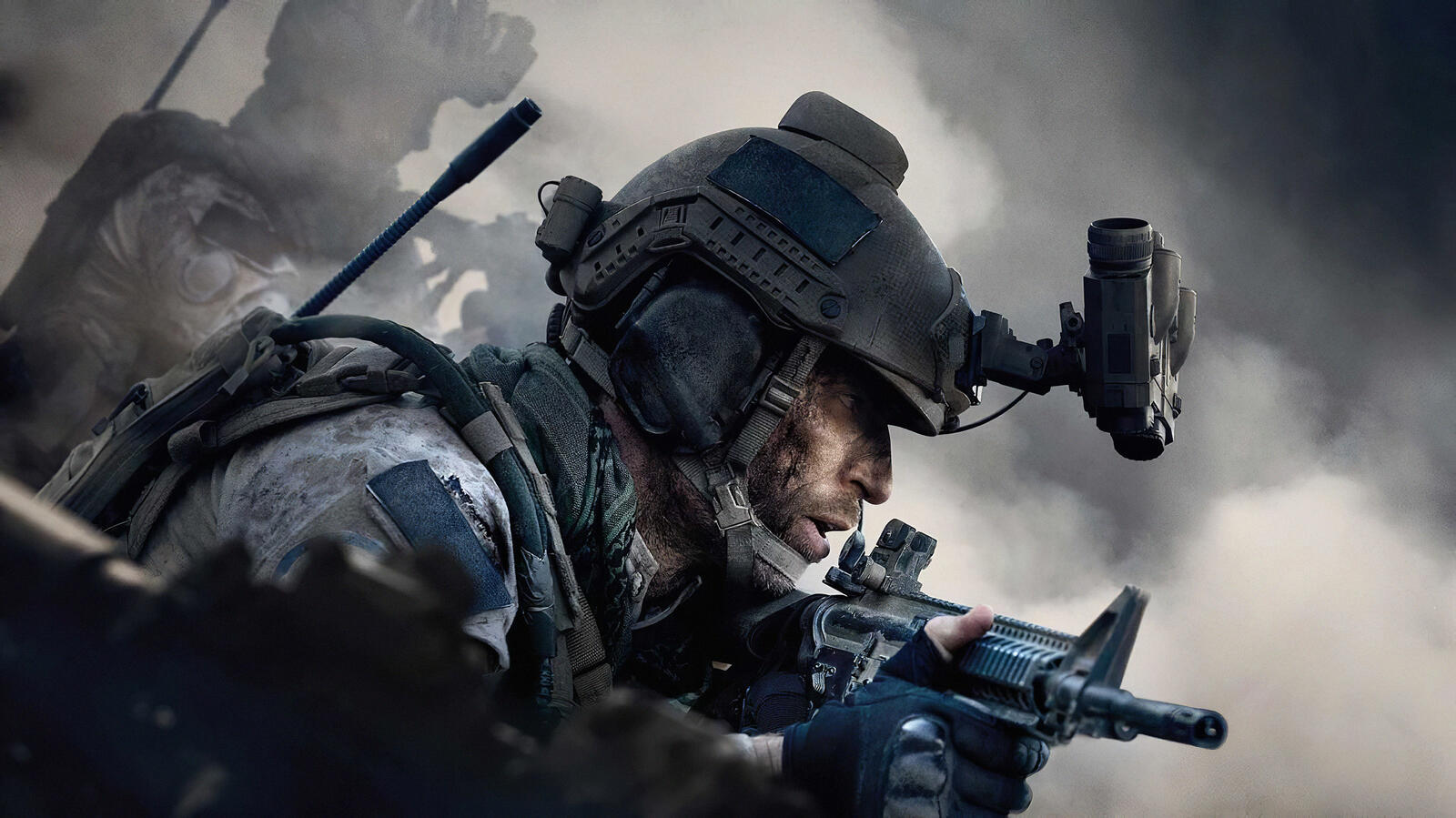 Бесплатное фото Американский штурмовик идет в бой с автоматической винтовкой