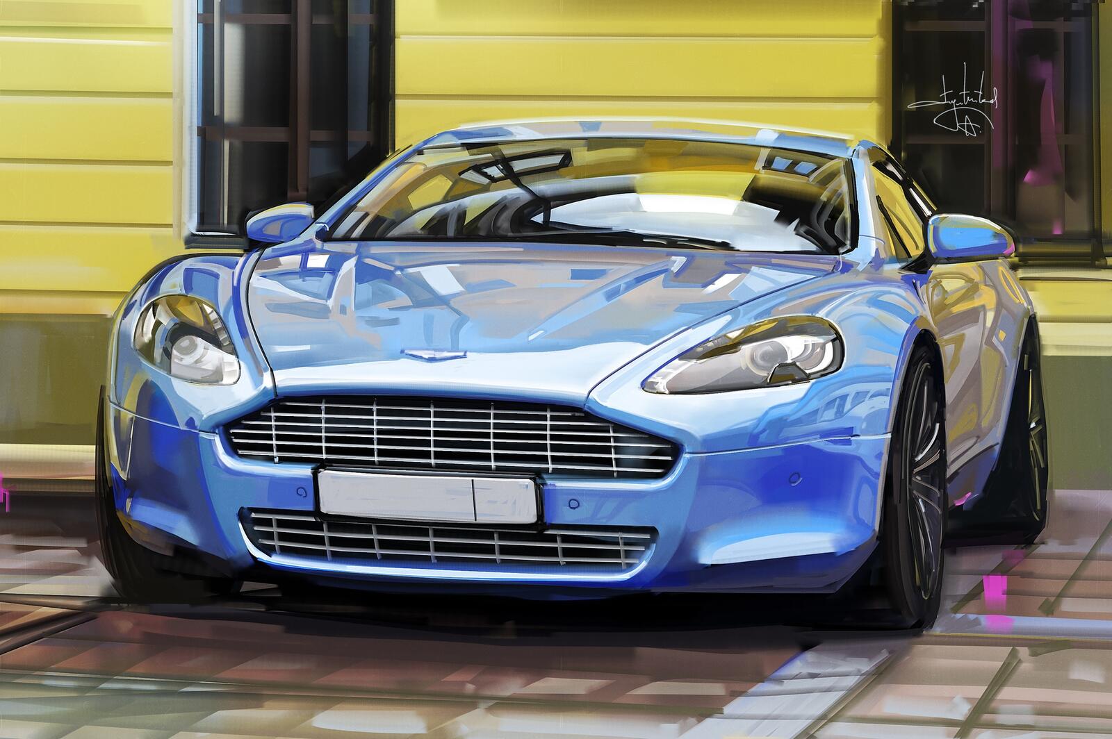 Free photo Aston Martin sky blue