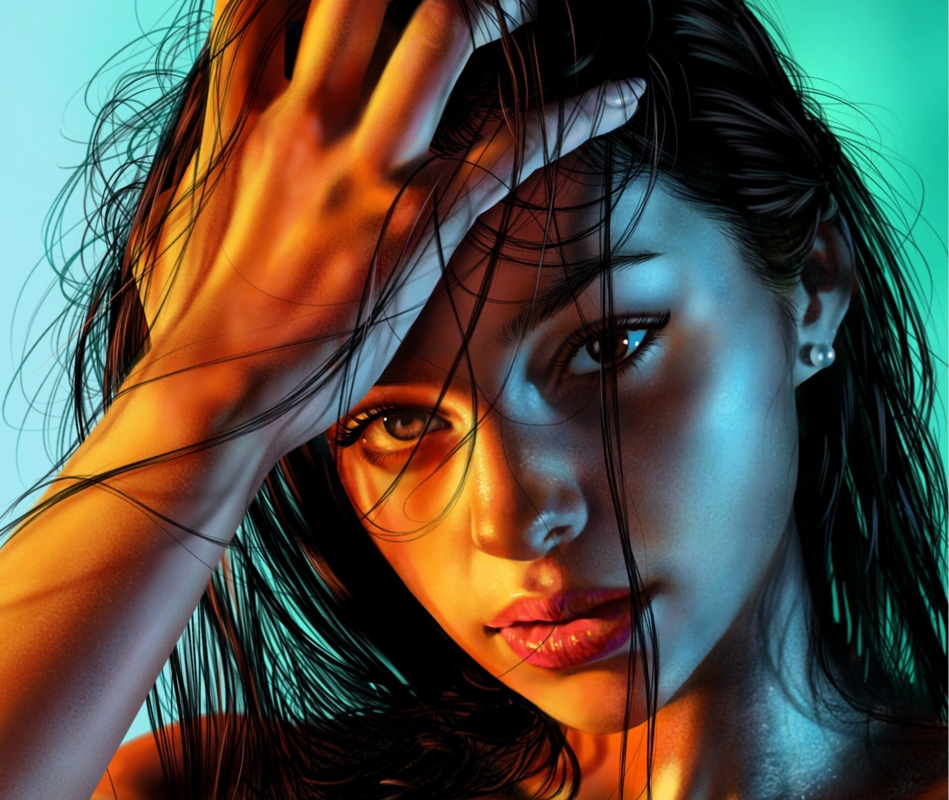 Rendering of a girl with messy black hair