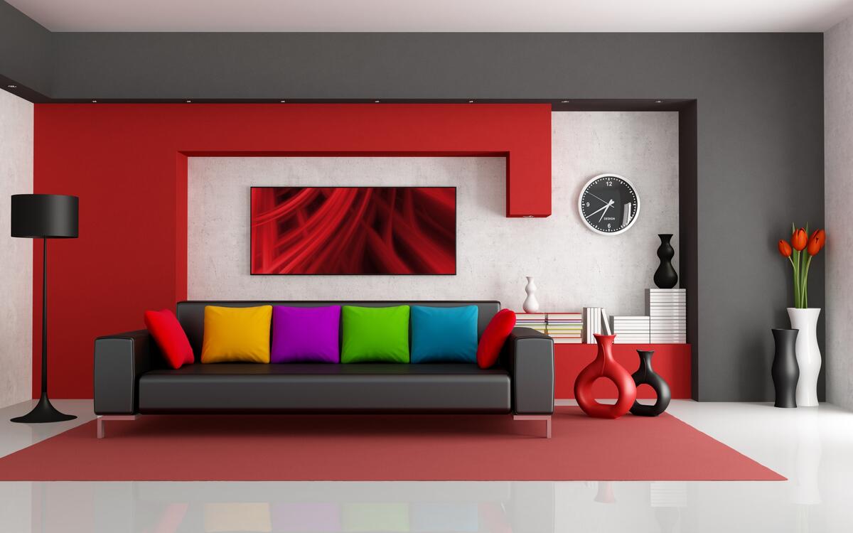 Living room interior in bright colors