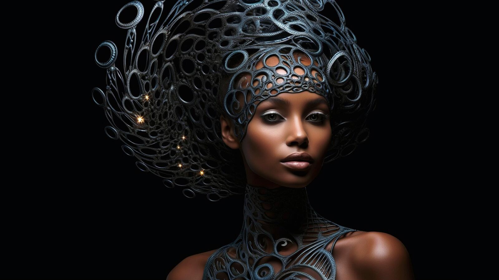 Бесплатное фото Портрет чернокожей девушки с необычным головным убором на голове