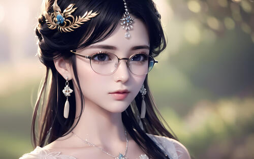 Нарисованная девочка в очках с азиатской внешностью