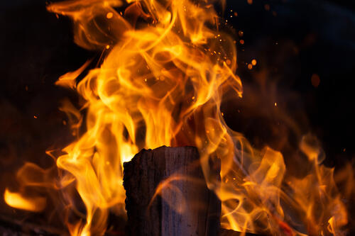 Flames from burning wood