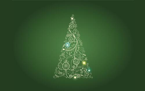Абстрактная новогодняя елка на зеленом фоне