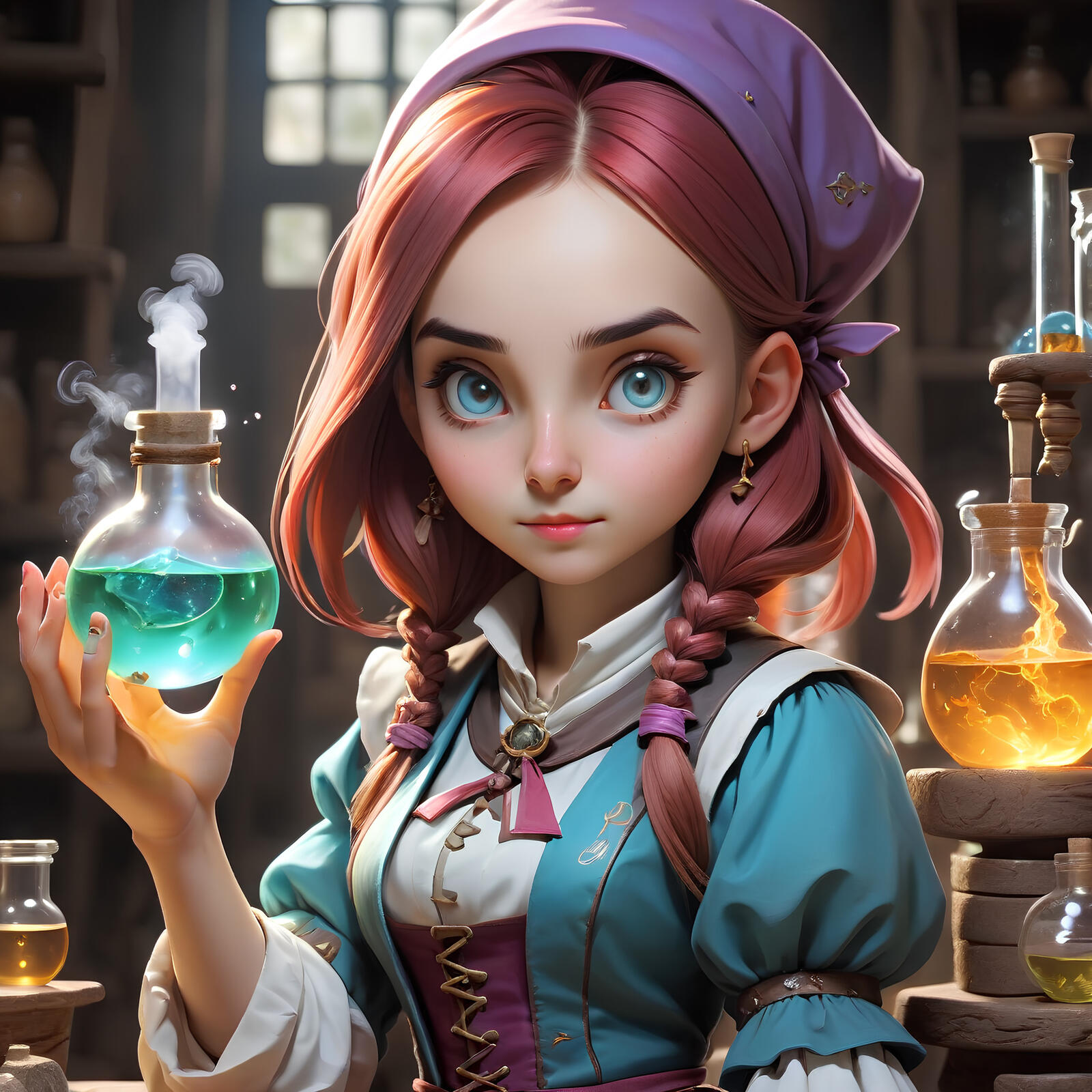 Free photo The alchemist girl