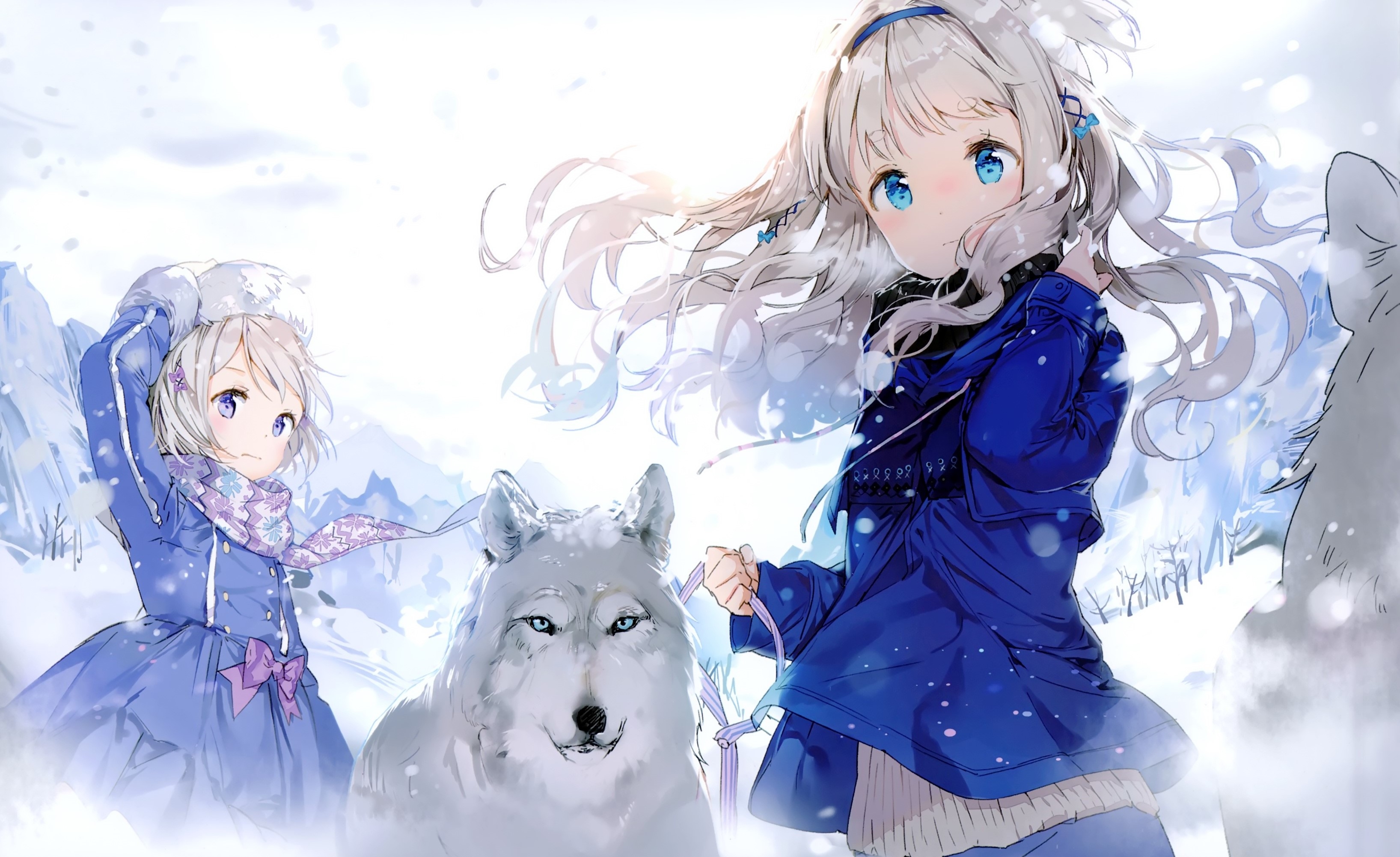 Фото бесплатно обои аниме девушки, волк, зима