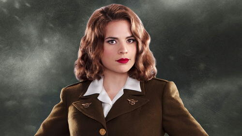 Portrait of actress Hayley Atwell on a dark background