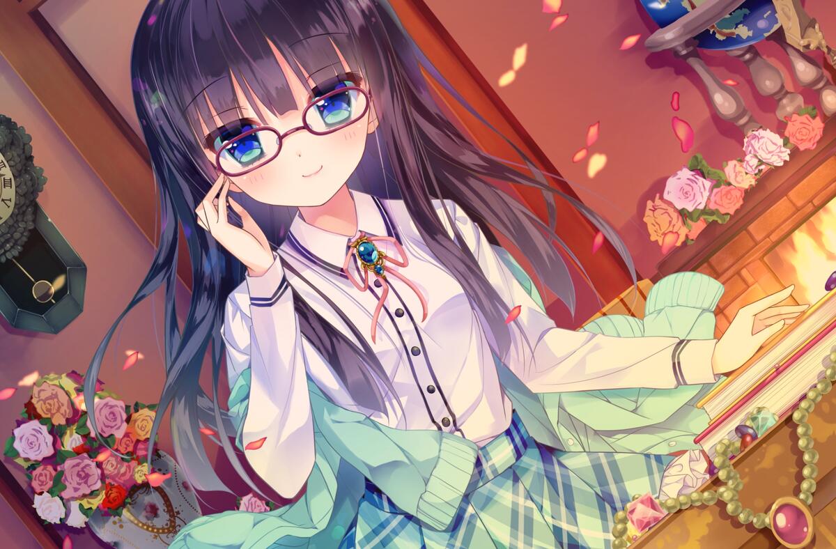 Anime girl with glasses for eyesight