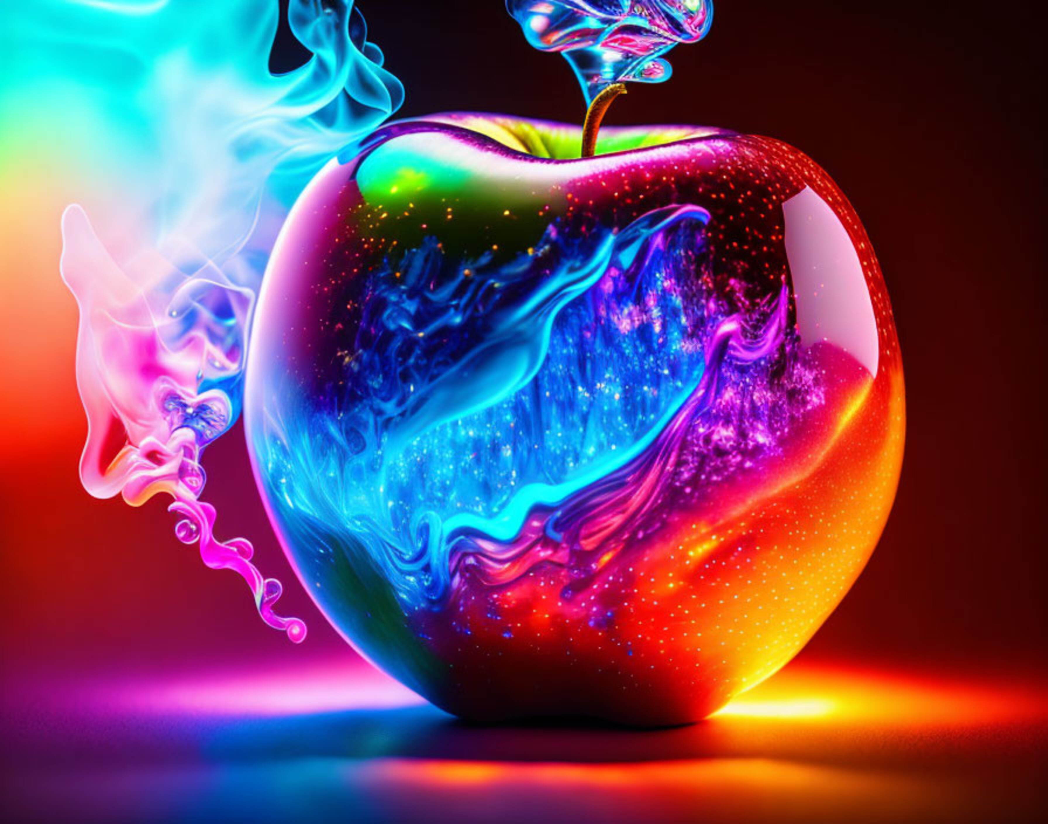 A glass apple with colored smoke inside.