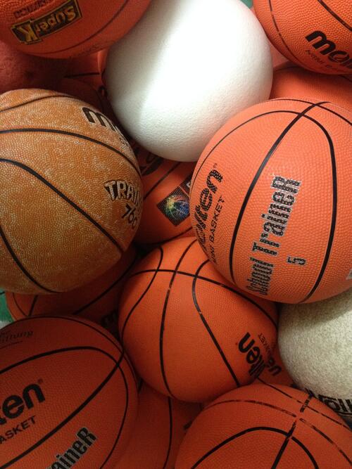A bunch of basketballs