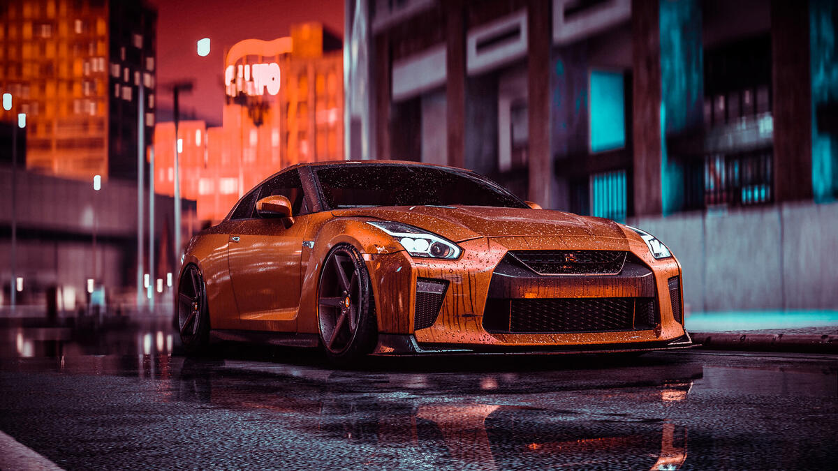 Nissan GTR in the rain in Need for Speed