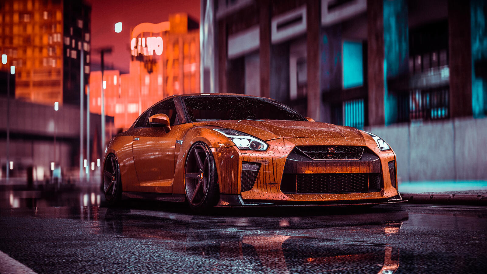 Free photo Nissan GTR in the rain in Need for Speed