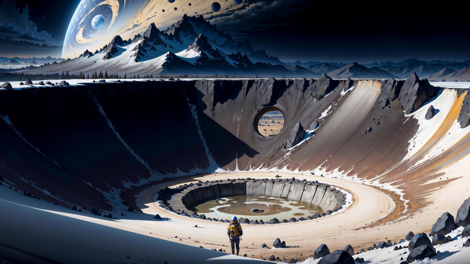 Бесплатное фото Исследования в кратере с отверстием